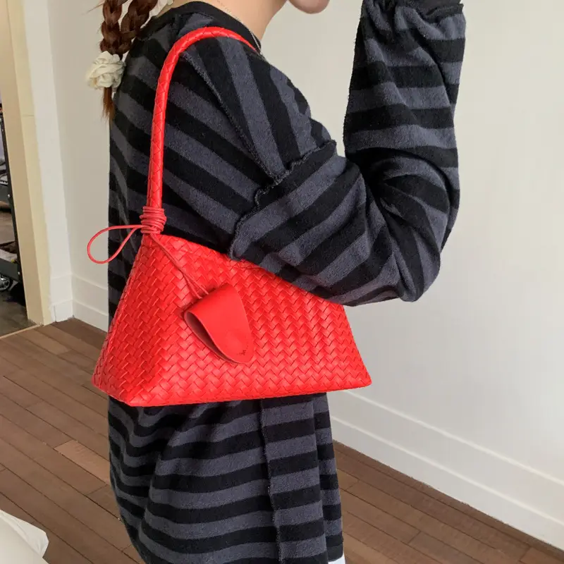 Light Blue Woven Shoulder Tote Bag for Women
