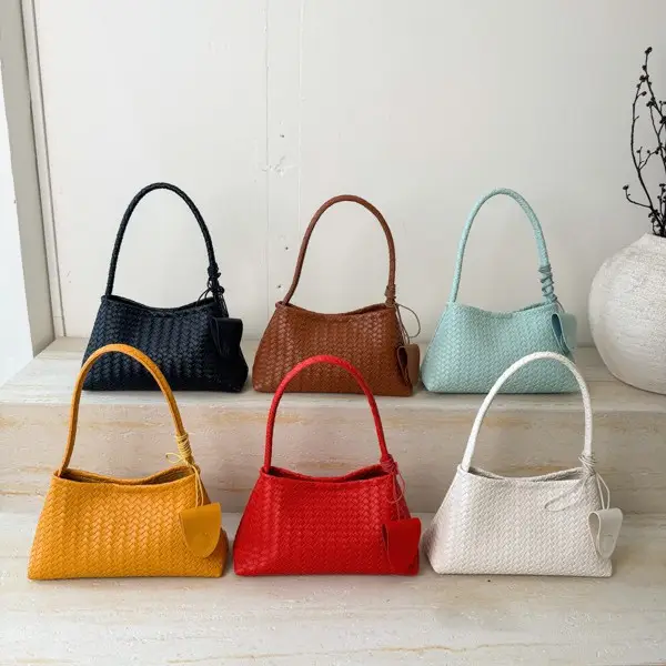 Light Blue Woven Shoulder Tote Bag for Women