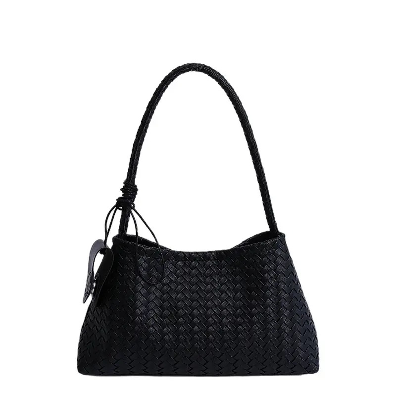 Light Blue Woven Shoulder Tote Bag for Women