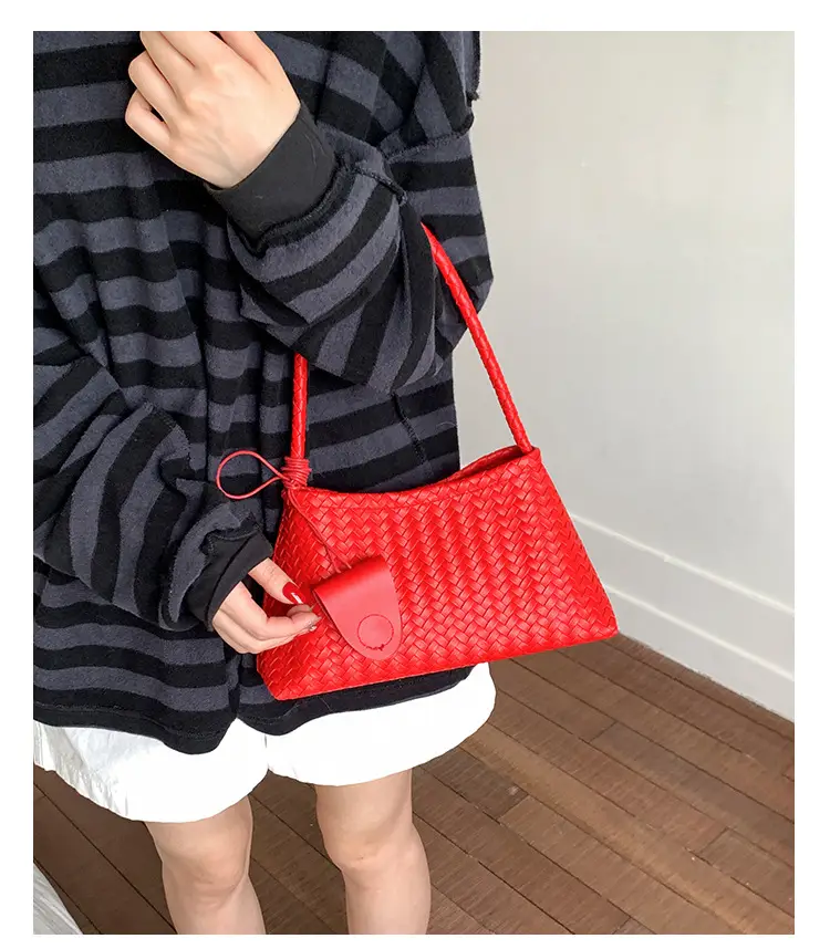 Light Blue Woven Shoulder Tote Bag for Women — feature 12