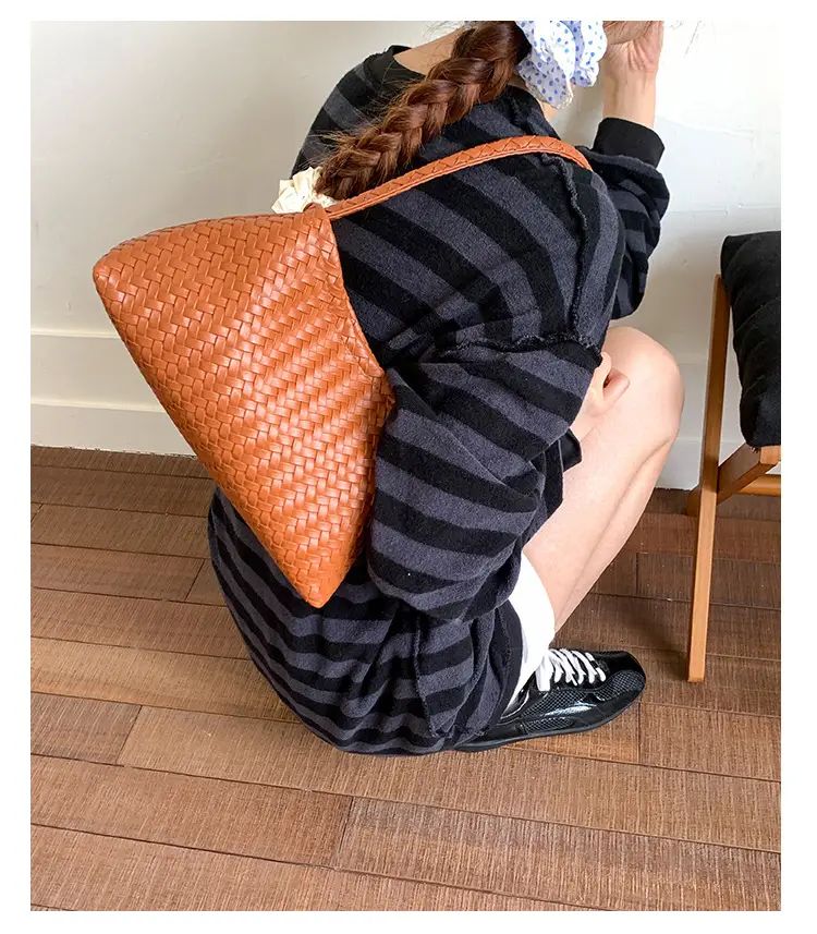 Light Blue Woven Shoulder Tote Bag for Women — feature 15