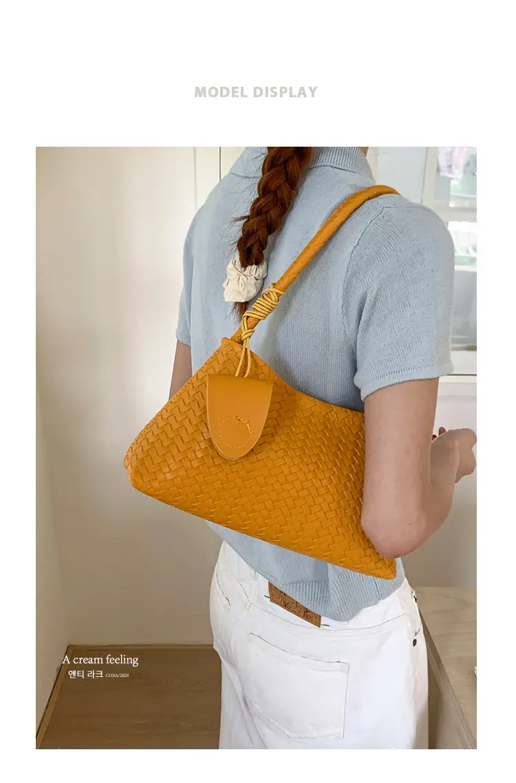 Light Blue Woven Shoulder Tote Bag for Women — feature 2