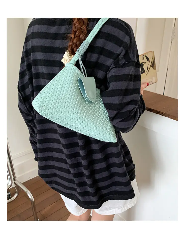 Light Blue Woven Shoulder Tote Bag for Women — feature 20