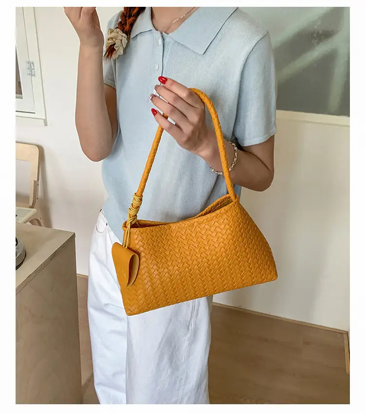Light Blue Woven Shoulder Tote Bag for Women — feature 24