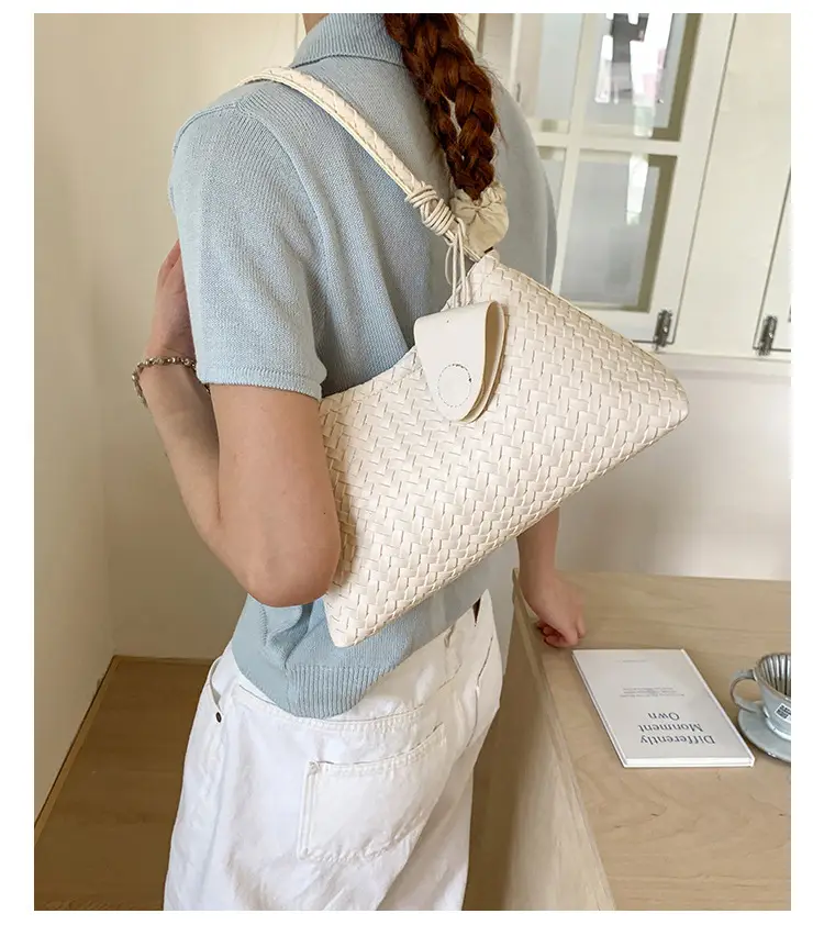 Light Blue Woven Shoulder Tote Bag for Women — feature 25