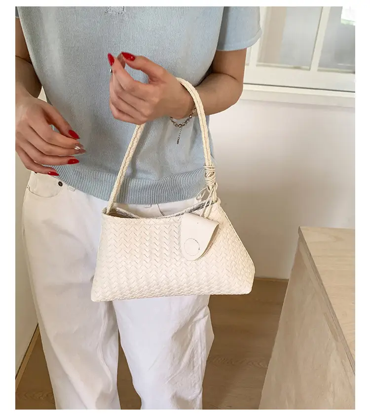 Light Blue Woven Shoulder Tote Bag for Women — feature 26