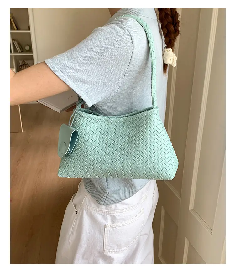 Light Blue Woven Shoulder Tote Bag for Women — feature 28