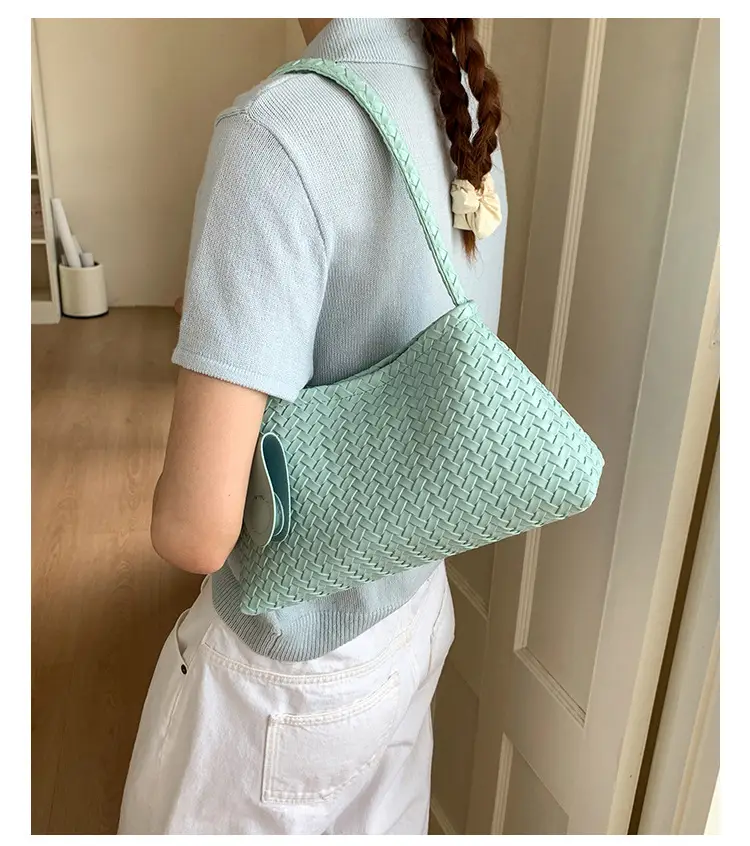 Light Blue Woven Shoulder Tote Bag for Women — feature 29