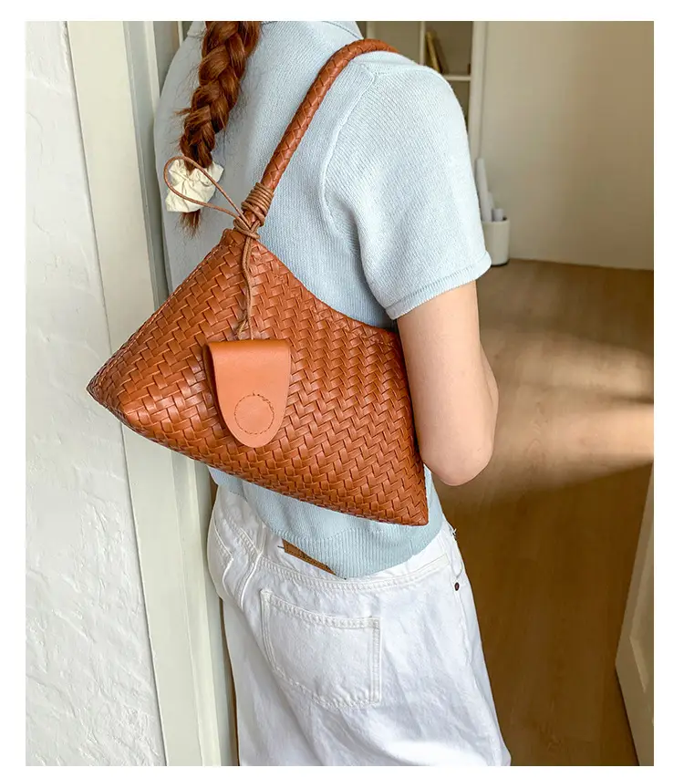 Light Blue Woven Shoulder Tote Bag for Women — feature 30