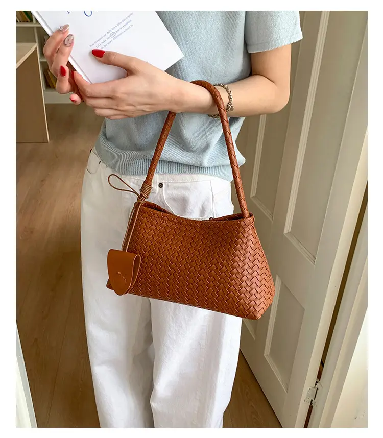 Light Blue Woven Shoulder Tote Bag for Women — feature 31