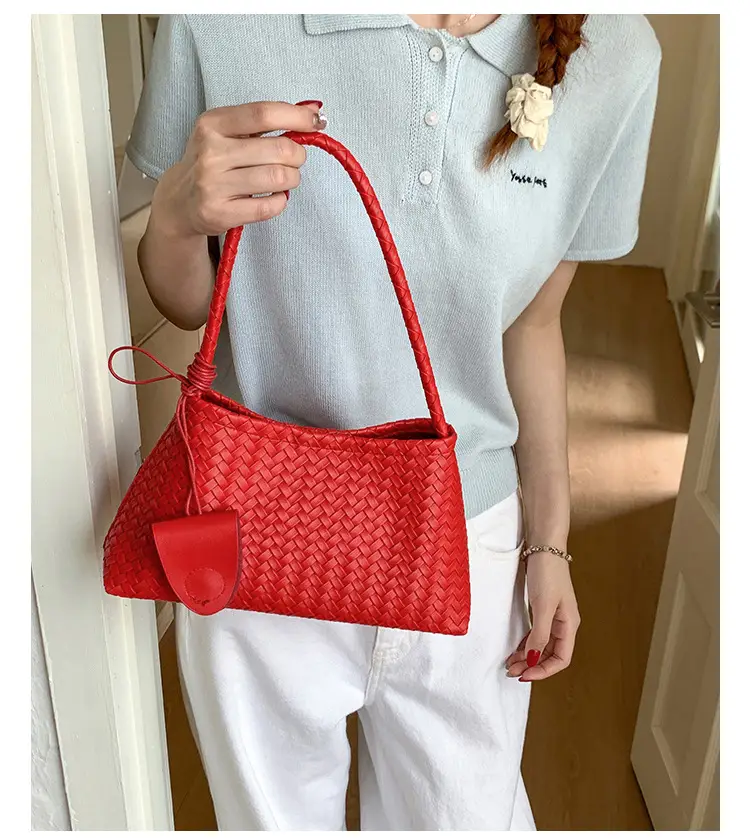 Light Blue Woven Shoulder Tote Bag for Women — feature 32