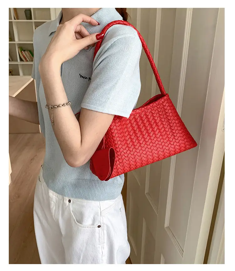 Light Blue Woven Shoulder Tote Bag for Women — feature 33
