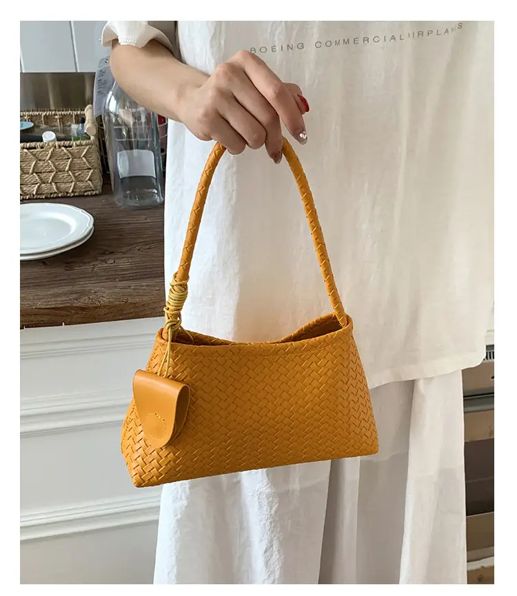 Light Blue Woven Shoulder Tote Bag for Women — feature 35