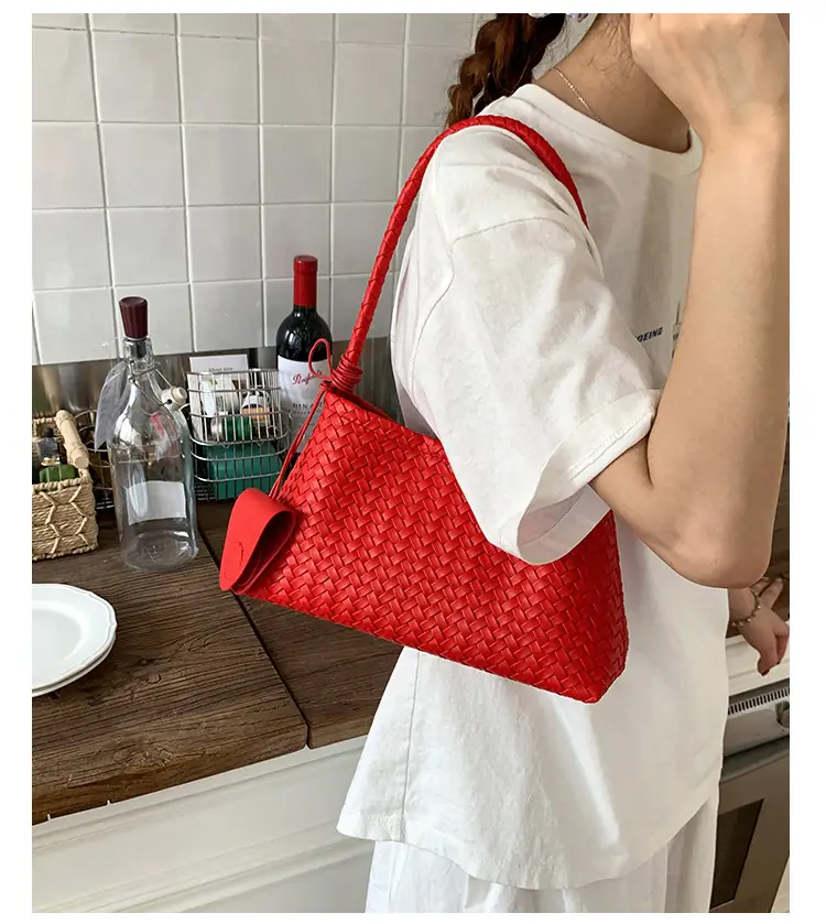 Light Blue Woven Shoulder Tote Bag for Women — feature 37