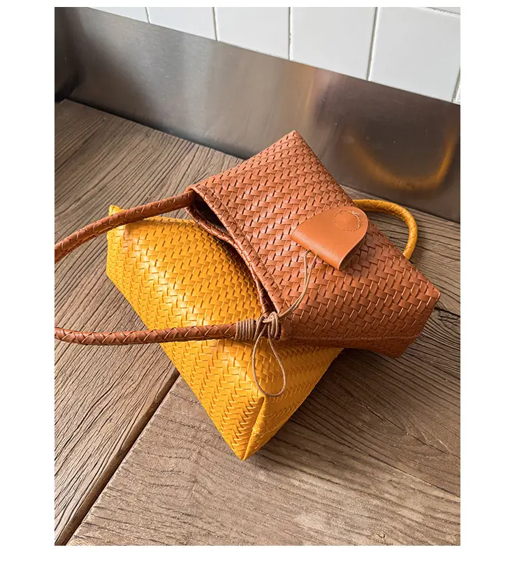 Light Blue Woven Shoulder Tote Bag for Women — feature 42
