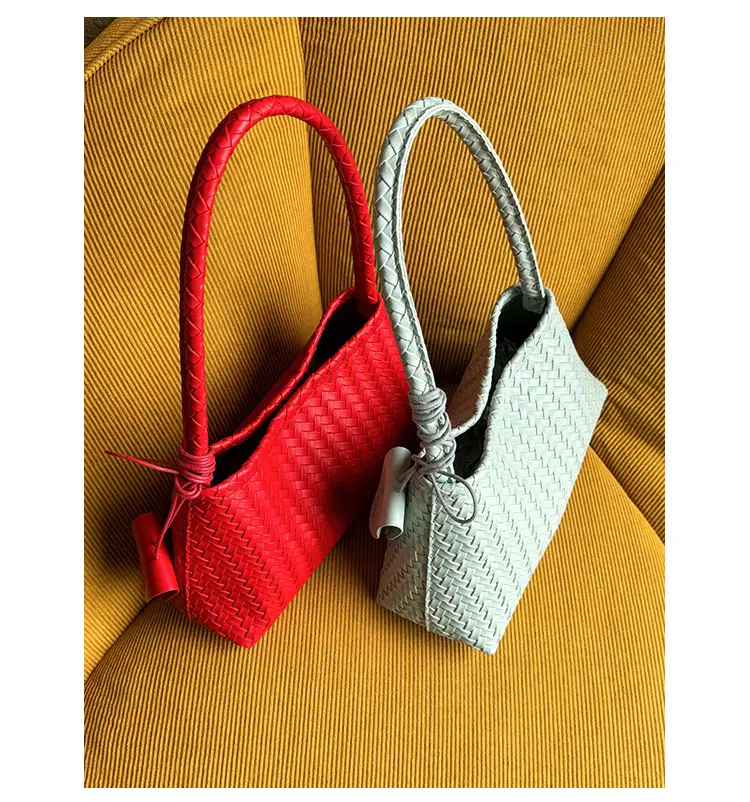 Light Blue Woven Shoulder Tote Bag for Women — feature 45