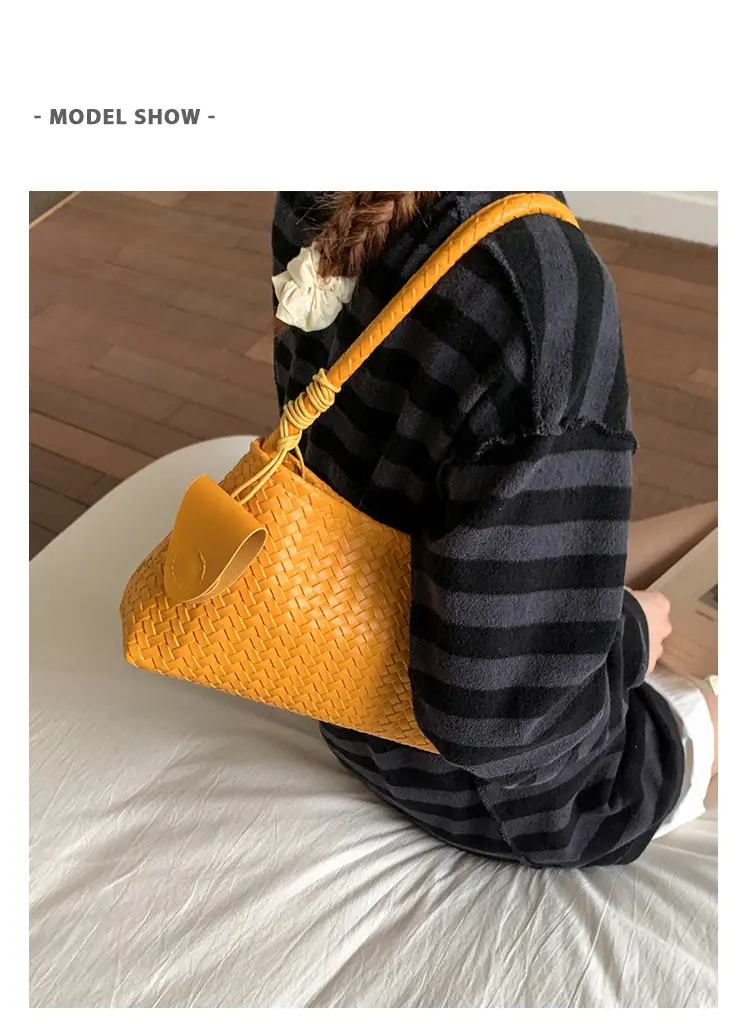 Light Blue Woven Shoulder Tote Bag for Women — feature 8