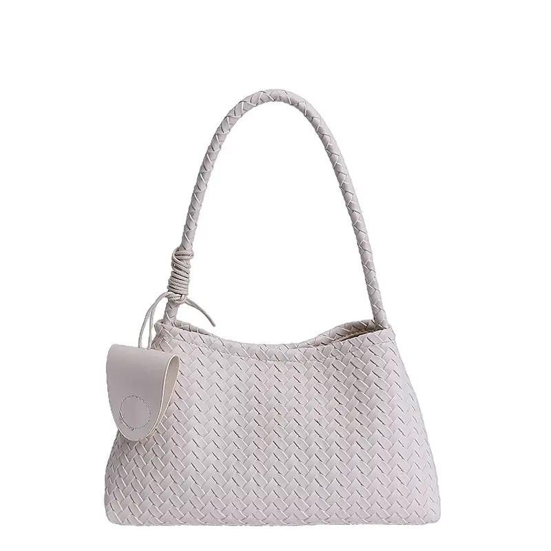Light Blue Woven Shoulder Tote Bag for Women