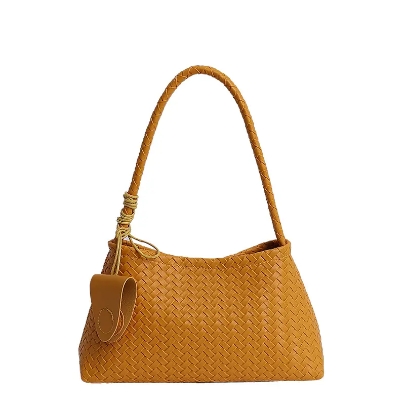 Light Blue Woven Shoulder Tote Bag for Women