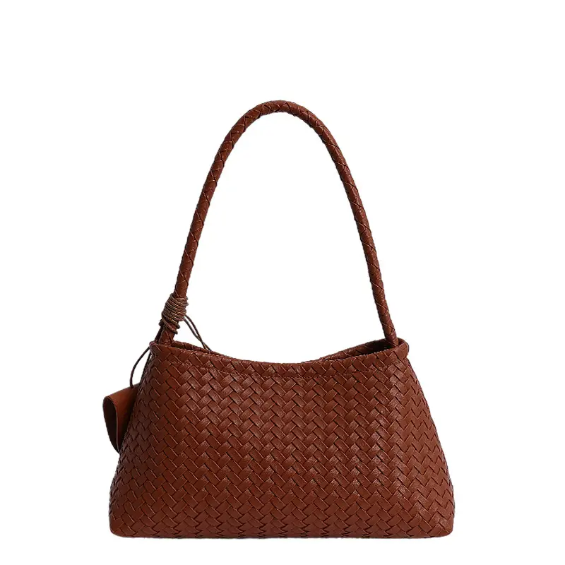 Light Blue Woven Shoulder Tote Bag for Women
