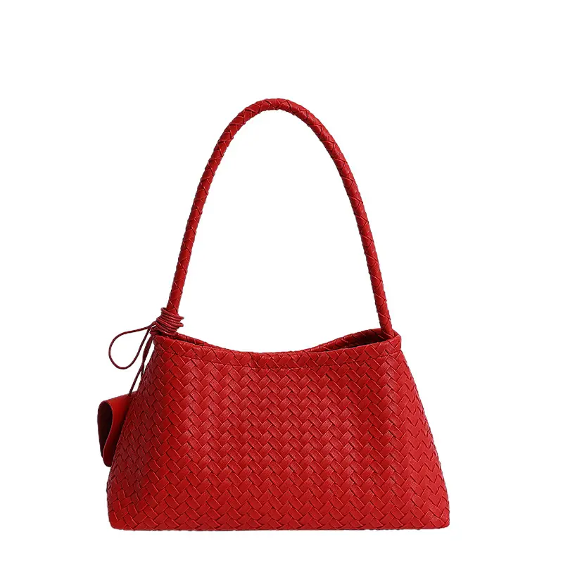 Light Blue Woven Shoulder Tote Bag for Women