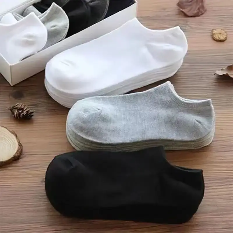 Socks for Men and Women, Shallow Boat Socks, Spring and Summer Socks, Thin Shallow Low-Cut Sports Men's Socks, Black and White Gray Pure Color Socks