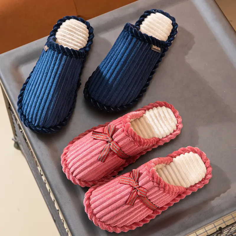 Corduroy Cotton Slippers for Men and Women, Autumn and Winter Couples Indoor Non-Slip Warm Plush Slippers for Home Leisure