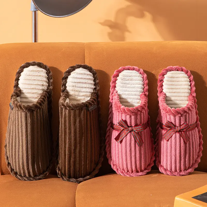 Corduroy Cotton Slippers for Men and Women, Autumn and Winter Couples Indoor Non-Slip Warm Plush Slippers for Home Leisure