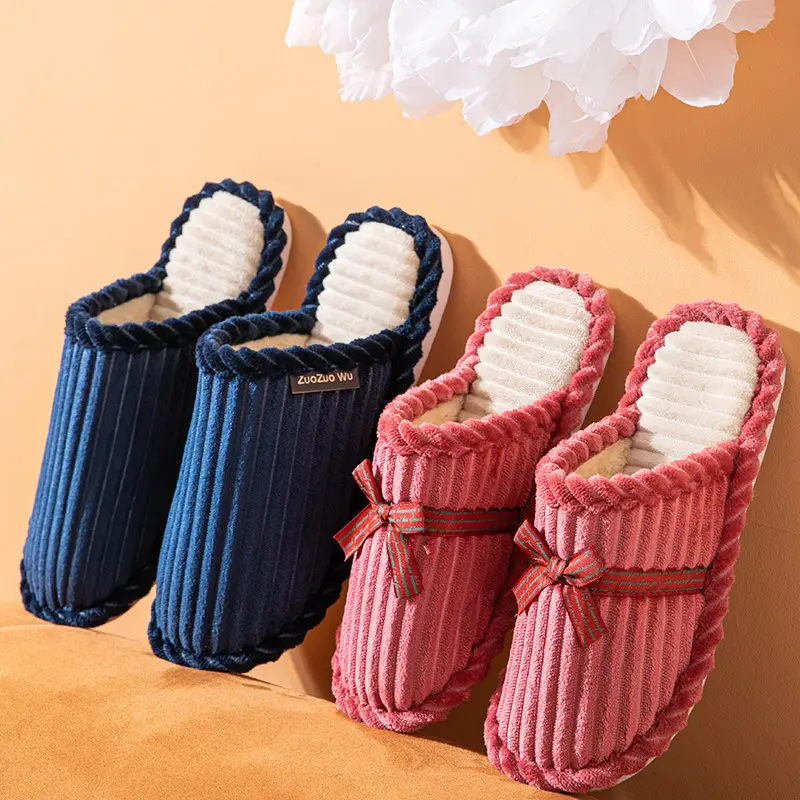 Corduroy Cotton Slippers for Men and Women, Autumn and Winter Couples Indoor Non-Slip Warm Plush Slippers for Home Leisure — feature 2