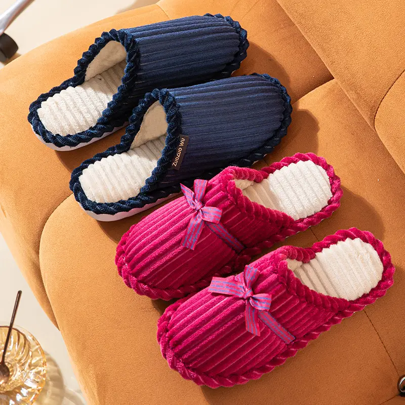 Corduroy Cotton Slippers for Men and Women, Autumn and Winter Couples Indoor Non-Slip Warm Plush Slippers for Home Leisure — feature 5
