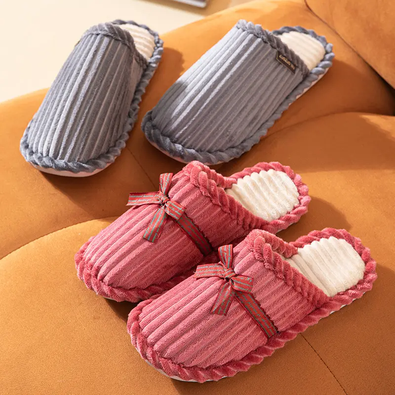 Corduroy Cotton Slippers for Men and Women, Autumn and Winter Couples Indoor Non-Slip Warm Plush Slippers for Home Leisure — feature 6