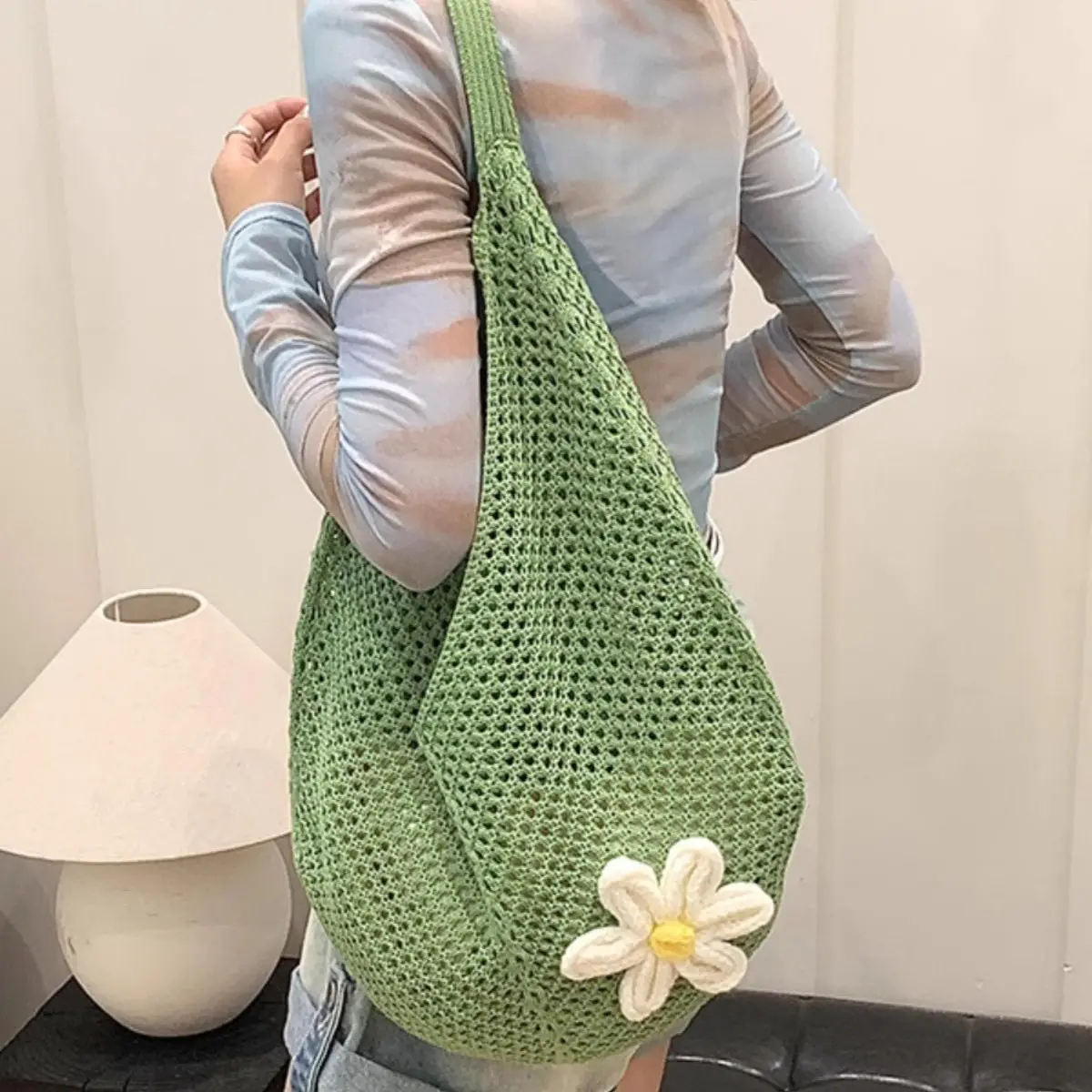 Women's Woven Straw Beach Bag with Flower Accent - Image 32