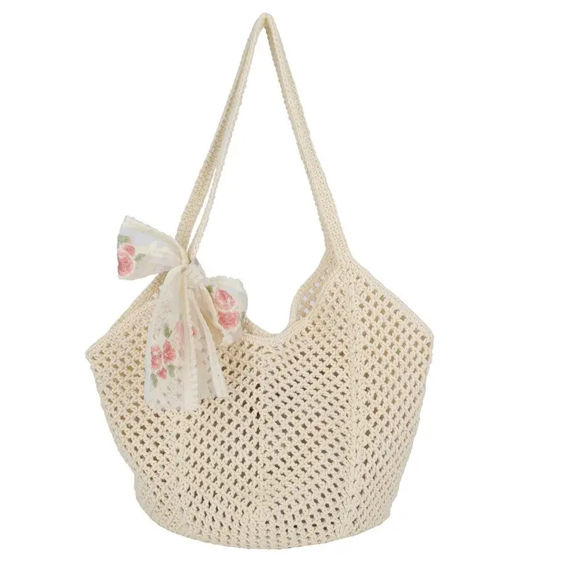 Women's Woven Straw Beach Bag with Flower Accent - Image 35