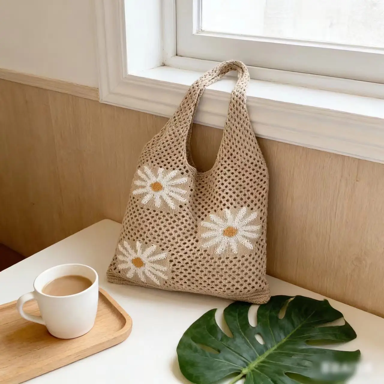 Women's Woven Straw Beach Bag with Flower Accent - Image 25