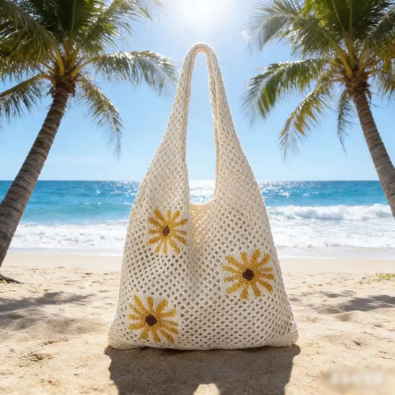 Women's Woven Straw Beach Bag with Flower Accent - Image 26