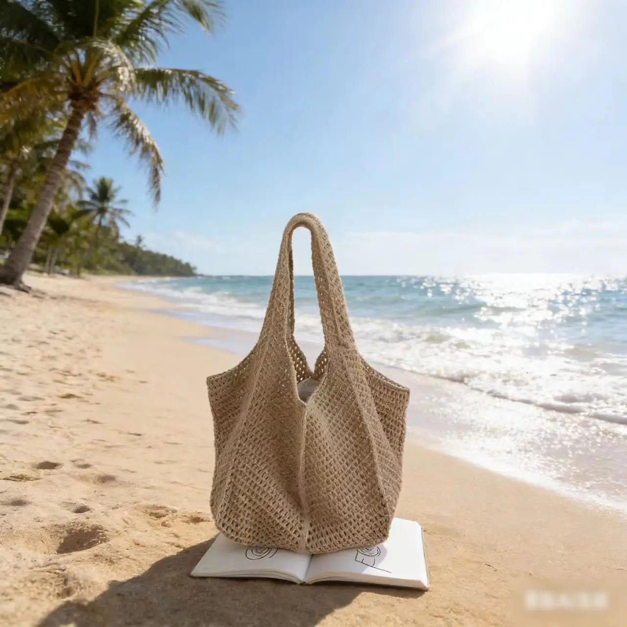 Women's Woven Straw Beach Bag with Flower Accent - Image 27