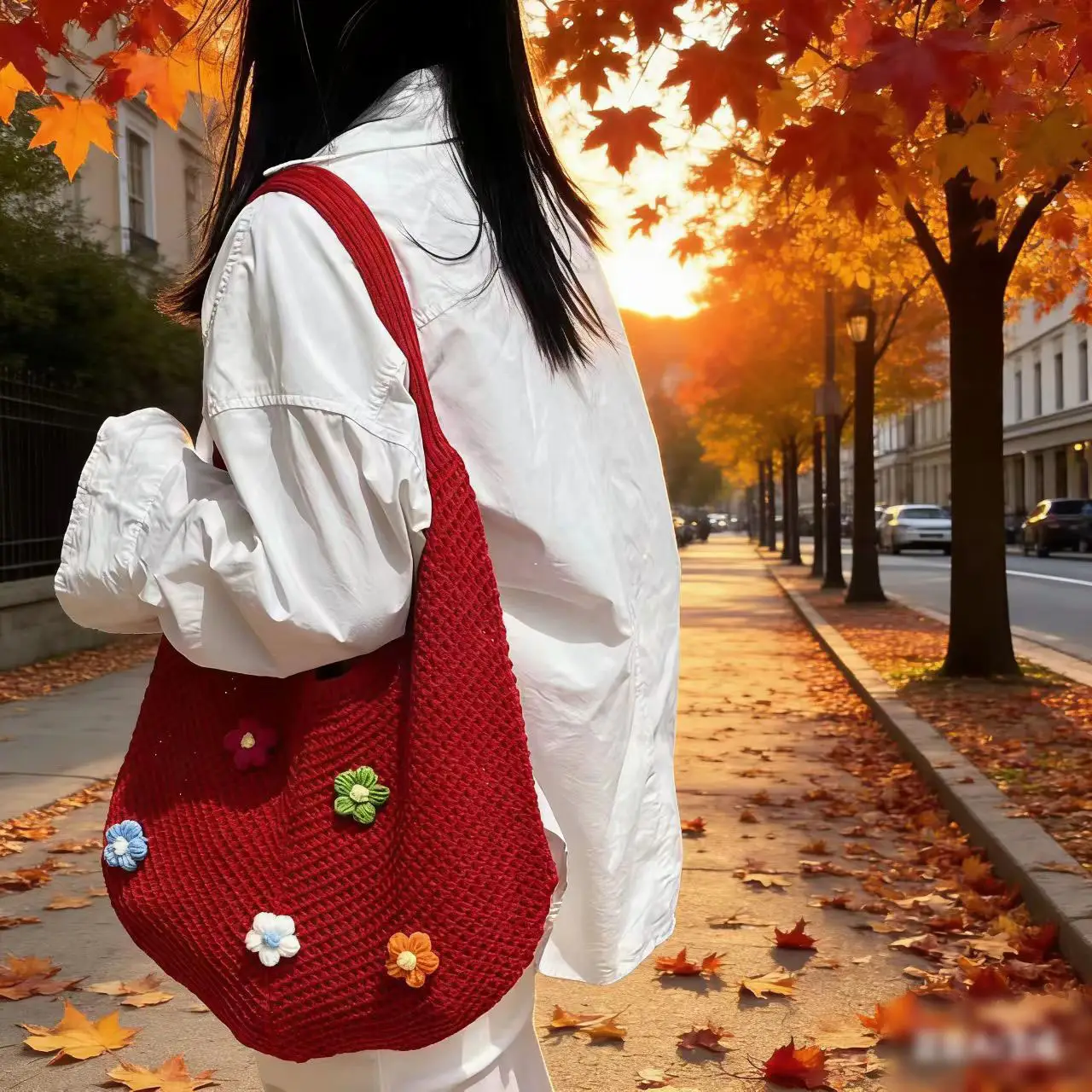 Women's Woven Straw Beach Bag with Flower Accent - Image 8