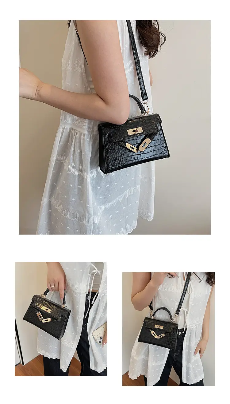 Pink Croc Leather Shoulder Bag with Gold Clasp — feature 12