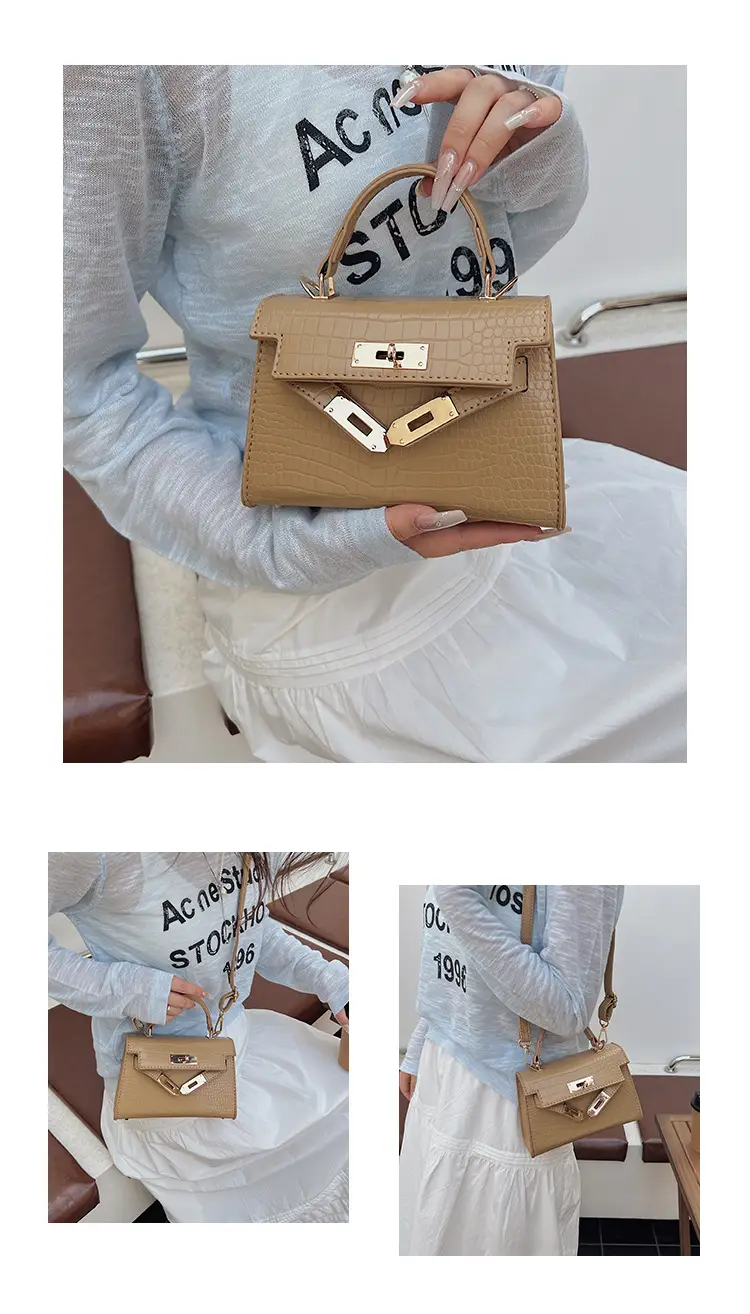 Pink Croc Leather Shoulder Bag with Gold Clasp — feature 14