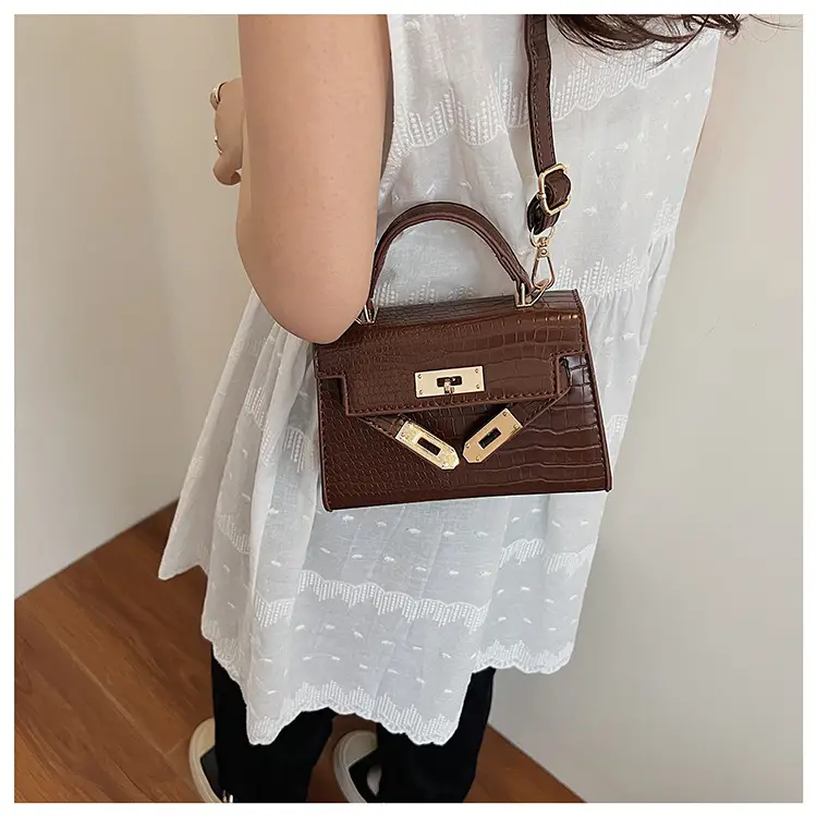Pink Croc Leather Shoulder Bag with Gold Clasp — feature 23
