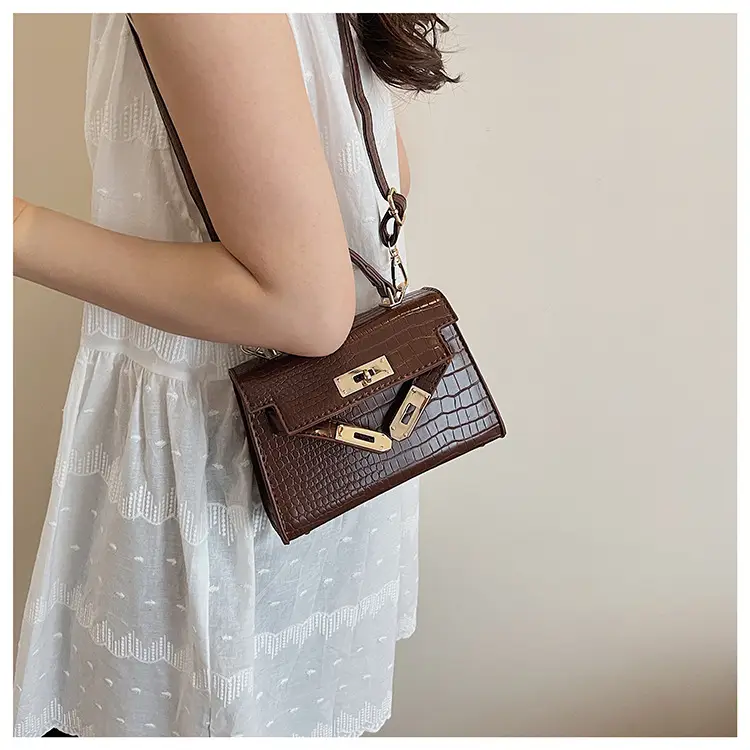Pink Croc Leather Shoulder Bag with Gold Clasp — feature 24