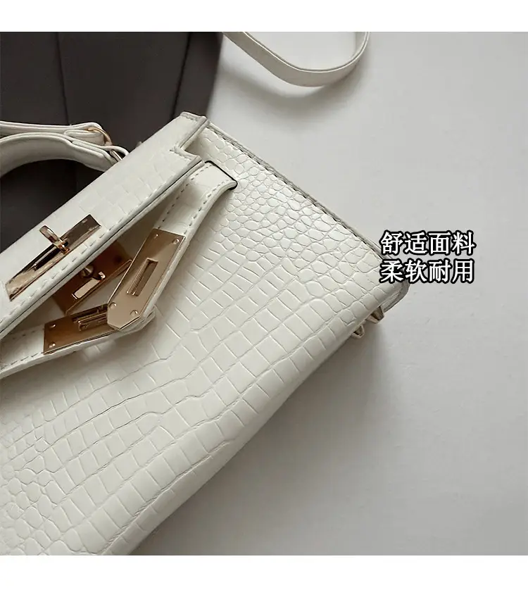 Pink Croc Leather Shoulder Bag with Gold Clasp — feature 4