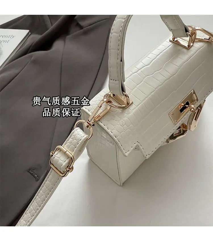 Pink Croc Leather Shoulder Bag with Gold Clasp — feature 5