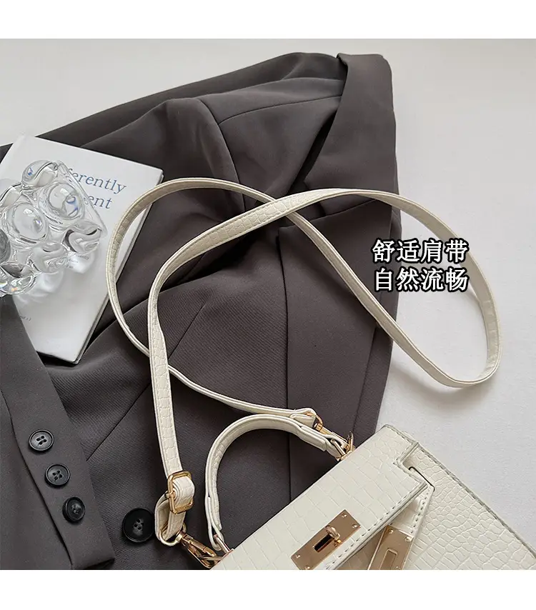 Pink Croc Leather Shoulder Bag with Gold Clasp — feature 7