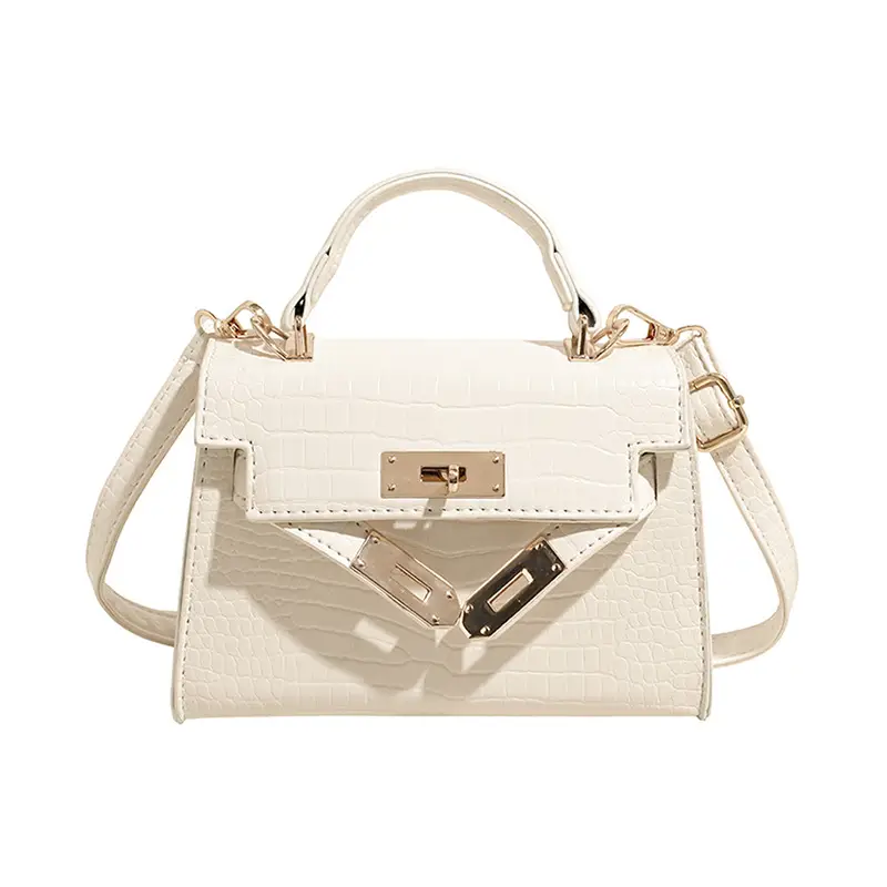 Pink Croc Leather Shoulder Bag with Gold Clasp - Image 2
