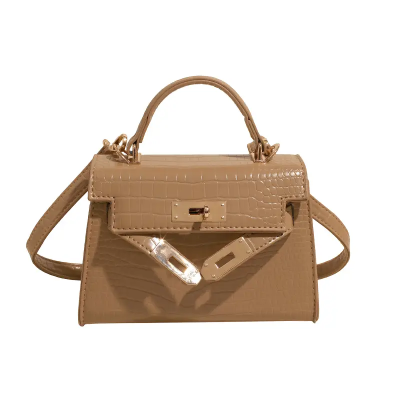 Pink Croc Leather Shoulder Bag with Gold Clasp - Image 3