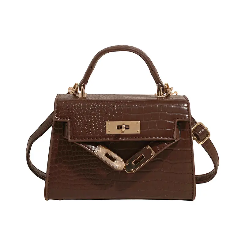 Pink Croc Leather Shoulder Bag with Gold Clasp - Image 5