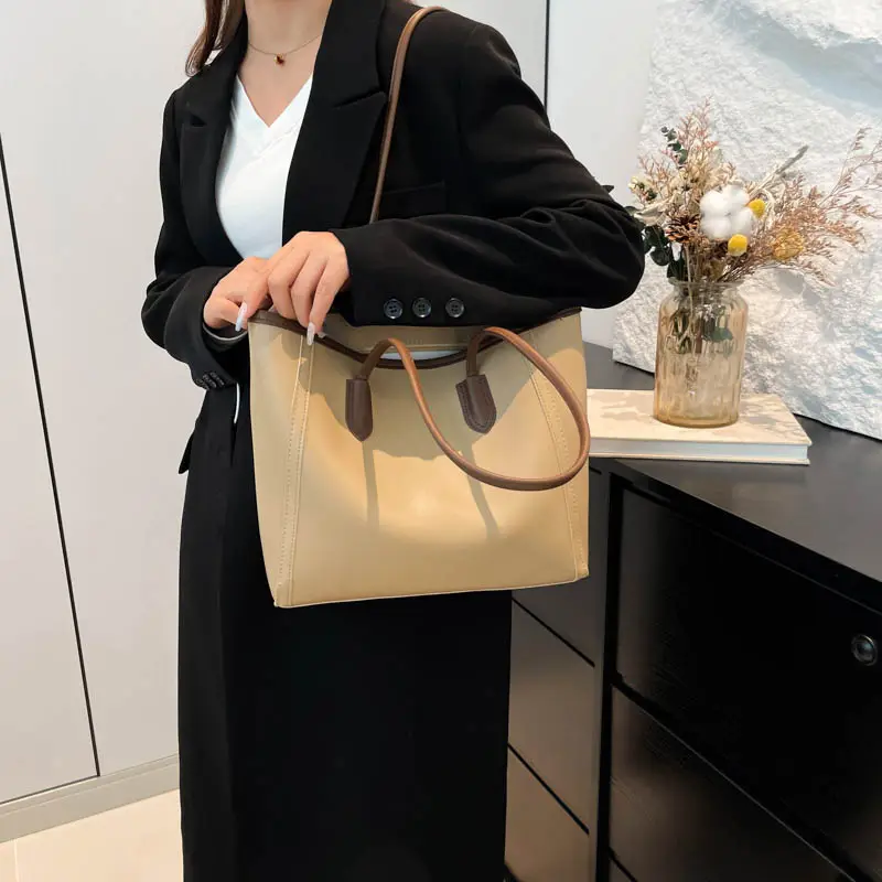 2025 New Style Large Capacity Tote Bag Pu Color-Blocking