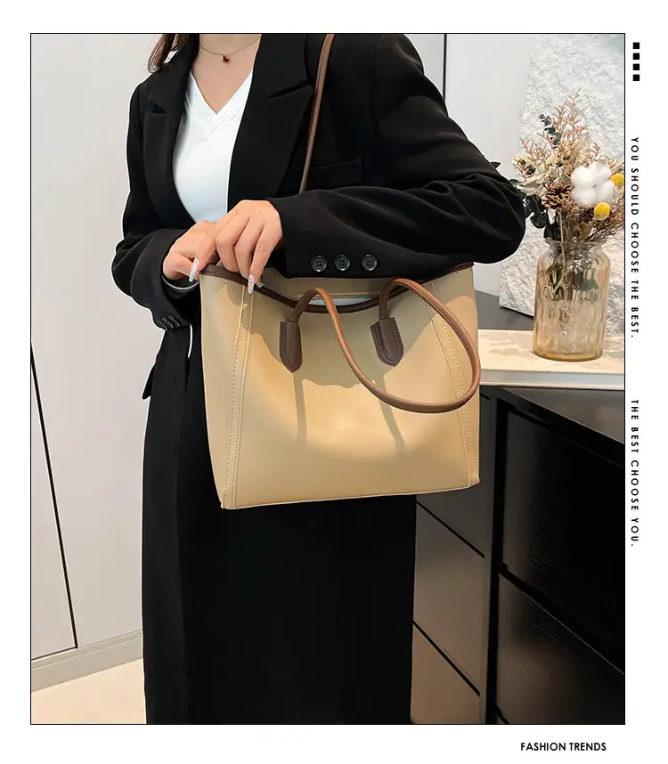 2025 New Style Large Capacity Tote Bag Pu Color-Blocking — feature 1