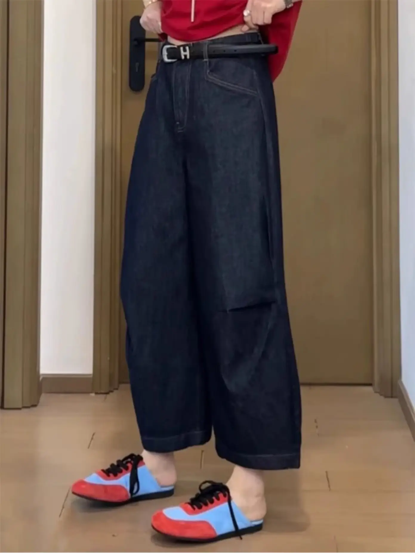 145 Petite Dark Blue Wide Leg Jeans for Women